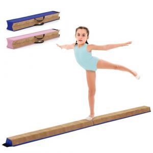 COSTWAY Poutre de Gymnastique Pliable de 240 cm, Barre de Gymnastique au Sol Portable avec Couverture en Suède et Mousse Douce Poignées de Transport, pour Enfants, Gymnastes (Bleu+Brun) (FDS GmbH, neuf)