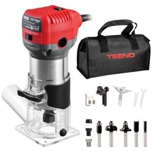 TEENO Affleureuse à Bois Défonceuse Électrique 710W 13000-33000 RPM,Affleureuse Défonceuse Avec 5 Fraises à Défoncer Queue de 1/4",6 Vitesses Variables, Housse Anti Poussière,3 Pinces de 6/6.35/8mm (TRIGGIVETA, neuf)