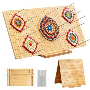 Planche de Blocage du Crochet Grande,58x29 cm Planche de Blocage Pliable en Bois avec 30 Broches et 1 Bo&icirc;te de Rangement,Planche Carr&eacute; du Crochet,800 Trous Planche de Blocage pour Granny Square (TOMS1990, neuf)