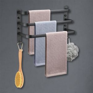Porte-Serviettes Mural HONPHIER Porte Serviette Salle de Bain &eacute;tag&egrave;re Serviette avec Crochets Porte-Serviettes Aluminium &eacute;tag&egrave;re Serviette pour Cuisine, Salle de Bains, H&ocirc;tel (Noir, 40CM) (Honphier-EU, neuf)