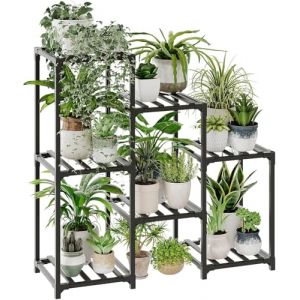 Bamworld Support Plantes Intérieur, Porte Plante Intérieur Noir, Étagère Plante pour Plantes Multiples, 3 Niveaux 7 Pots, Support Plante Échelle pour Fenêtre, Porte Plante Extérieur (Bamworld, neuf)