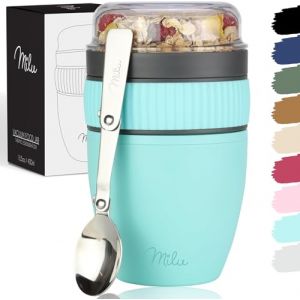 Milu Pot de c&eacute;r&eacute;ales &agrave; emporter 400ml I Pot de yaourt en plastique pour les c&eacute;r&eacute;ales I anti-fuite avec cuill&egrave;re pour le yaourt/porridge (Turquoise) (Wunschproducts, neuf)