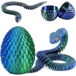 Joycabin Jouet Serpent imprim&eacute; en 3D, &oelig;ufs de Dragon, &oelig;ufs de Serpent, &oelig;ufs de Serpent de P&acirc;ques, Animaux imprim&eacute;s en 3D, Jouets pour Enfants, Cadeaux de Bureau (Bleu Vert) (XINYI-EU, neuf)