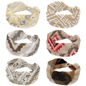 Lot de 6 bandeaux r&eacute;tro beige et blanc ethnique pour femme avec croix torsad&eacute;e et &eacute;lastique (ocenuttldat, neuf)