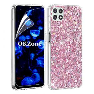 OKZone Coque pour Samsung Galaxy A22 5G [avec Film de Protection &eacute;cran HD], Mince &Eacute;tui en Silicone Souple Paillette Strass Brillante Bling Bling Glitter de, Flexible Plein-Corps TPU (Rose) (OKZone EU Store, neuf)