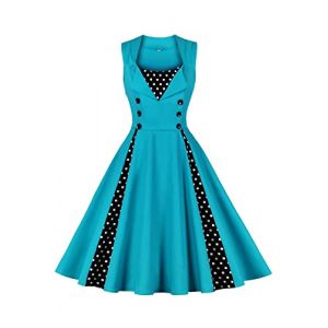 AXOE Robe Femme Vintage Ann&eacute;es 50 en Coton Extensible Robe de Cocktail Chic et &Eacute;l&eacute;gante Mariage, Soir&eacute;e, Guinguette&agrave; Pois Turquoise, Taill 38, S (AXOE-FR, neuf)