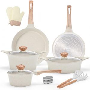 RIOVARM Induction Batterie de cuisine, Antiadhésive Granit Sets de poêles et casseroles avec Couvercles, Poêle à frire, Casserole, Saucepan, Sans PFOA, Essentiels de cuisine avec manche en bakélite (TAIMEI20, neuf)