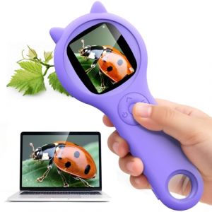 200X Microscope pour Enfants, Microscope Numérique Portable avec Écran IPS de 2", Microscope de Poche avec 8 LED Réglables, Vue PC Compatible avec Windows, Cadeau ouet pour Enfants 3-12 Ans - Violet (Ashfly-EU, neuf)