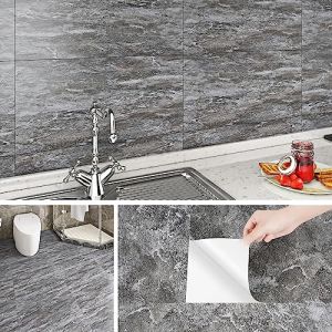 Livelynine Credence Adhesive pour Cuisine 60x30cm Carrelage Adhesif Mural Salle de Bain Effet Béton Gris Stickers Carrelage Cuisine Imperméable Dalle PVC Adhesive Sol Gris Béton pour Salon, 4 Dalles (Livelynine Euro, neuf)