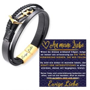 HALUKAKAH Cadeau pour Anniversaire No&euml;l: Bracelet en Cuir Ancre en Titane Plaqu&eacute; Or 24 Carats 21,5cm. Ewige Liebe Grav&eacute;, avec Une Belle Carte de Message et Boite Cadeau, pour Mari Papa Petit Ami (Pozeti(eu), neuf)