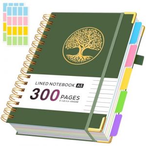 ROBCURSE Carnet &agrave; spirales A5 avec intercalaires, carnet de notes &agrave; 5 sujets avec 300 pages/150 feuilles de papier lign&eacute; 100 g/m&sup2;, sans bavure, 5 blocs-notes de projet pour l'&eacute;criture, la prise de (The ocean-us, neuf)