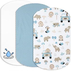 Lovely Hippo Draps Housses Cododo + 1 Alèse Protège Matelas Compatible Cododo Bébé - Drap Housse Cododo 100% Coton - Alèse 100% Imperméable (Safari Bleu, 60 x 80 cm) (VRC Products France, neuf)