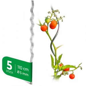 Novatool Lot de 5 tuteurs en m&eacute;tal pour tomates 110 cm x 5 mm &Oslash; Tuteurs &agrave; tomate en spirale galvanis&eacute;s Tuteur de plante pour tomates 110 cm Tuteur pour tomates Support de plantation pour tomates (AMP GmbH, neuf)