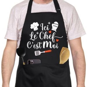 FUKPO Tablier Cuisine Homme Personnalisé Noir, Réglable Tablier Personnalisé Humour Drole Rigolo Barbecue Bbq, Tablier de Cuisine Professionnel Coton Cadeau Fete Des Peres Saint Valentin Noel Papa (KTILES STORE, neuf)