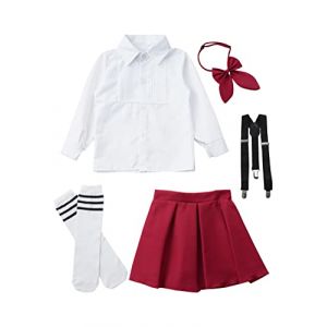 Alvivi Enfant Fille Ensemble D&eacute;guisements Sailor Uniforme Scolaire Anime Costume Carnaval F&ecirc;te Robe Accessoires Tenue Ecoliere Japonaise Schoolgirls 3-16 Ans Type A Bordeaux 7-8 ans (Acfunny-eu, neuf)