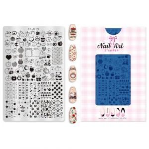 Outil de tampon pour ongles avec plusieurs motifs Grille g&eacute;om&eacute;trique et motif de fleur de lune - Plaque de tampon en acier pour manucure f&ecirc;te manucure accessoires de tampon (LINLINOK, neuf)