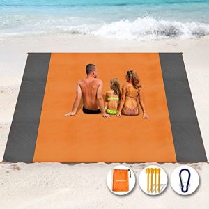 Henrycares Tapis de Plage 300 x 275cm Anti Sable, Couverture de Plage Large Imperm&eacute;able Compact Natte de Plage pour Plage, Camping, Picnic, Voyage (Orange) (xingmanglin, neuf)