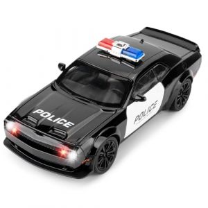 BGHSCA Compatible avec le modèle de voiture de police Dodge Challenger SRT Hellcat, 1:22 en alliage de zinc avec son et lumière, traction arrière, véhicule de police, jouet avec bandes de course pour (Seventh store, neuf)