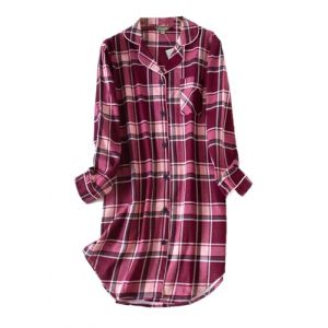 CHUNG Chemise de nuit &agrave; manches longues boutonn&eacute;e pour femme - Chemise de nuit &agrave; carreaux - Motif tartan - Flanelle et coton, XXL (CHUNG Underwear, neuf)