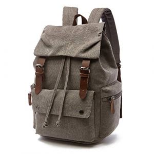 Rufun Sac &agrave; Dos en Toile Cartable Vintage pour Ordinateur Portable Daypack Randonn&eacute;e Voyage Grande capacit&eacute; Sac Unisexe (Gris) (Rufun-eu, neuf)