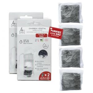 Le Charbon Actif Fran&ccedil;ais filtres &agrave; eau Charbon actif v&eacute;g&eacute;tal fran&ccedil;ais X4, Granules charbon actif - Filtre en 20 MINUTES seulement - Naturel pour carafe, bouteille - Filtre l'eau courante du robinet (Le charbon actif fran&ccedil;ais, neuf)