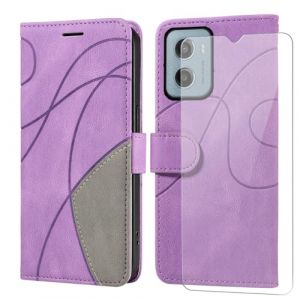 FHSYCR Coque pour Motorola Moto E15 / G05 avec 1 Pièces Verre Trempé, Premium PU Cuir Multifonction à Rabat Flip Antichoc Protection Housse Étui pour Motorola Moto E15 / G05 - Violet (heyinghai, neuf)
