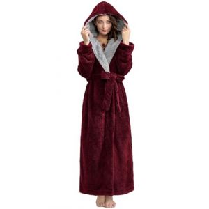 ZFSOCK Peignoir de Bain &agrave; Capuche Femme: Robe de Chambre Polaire Ceinture et Poches Chaud pour l&rsquo;Hiver Pour Femme Enceinte Maman Chambre Maison No&euml;l Cadeau - Rouge 2XL (ZFSOCK, neuf)
