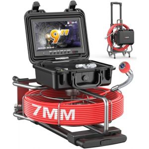 Camera Inspection Canalisation 1080P avec Barre de Traction et Roues, Dnenellr Camera Canalisation 50M avec Signal 512Hz, Auto Nivellement, Compteur de M&egrave;tres, Endoscope Tuyau Canalisation avec DVR (KALEEVA STROY, neuf)