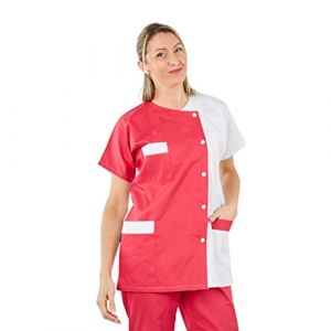 Hurry Jump Blouse medicale Blanche Rose Femme Blouse hotpial Clinique 3 Poches Blouse Infirmiere Aide &agrave; domcile propret&eacute; m&eacute;nage Blouse de Travail Creche peuriculture Blouse Kine Blouse Ergo T3-44/46 (Label blouse, neuf)