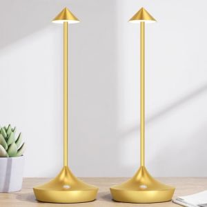 Hapfish Lampe de chevet tactile sans fil LED, 6000mAh 2PCS lampe de table metal rechargeable usb, design modern, lumiere bureau puissante pile pour exterieur, interieur, restaurant, terrasse (dor&eacute;e) (hapfish direct, neuf)