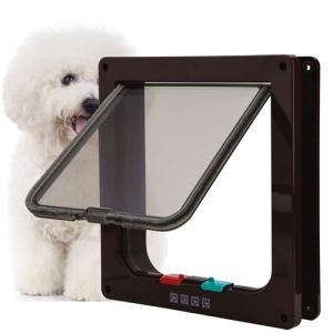 TKOOFN Chatière pour Chat, Sécurité Chatière Imperméabiliser avec verrou Rotatif à 4 Voies pour Chat, Petit Chien, Facile à Installer et à Utiliser, Chatières pour Chien Intérieure - Marron - M (Hanko Electronic, neuf)