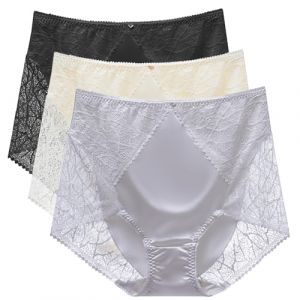 CIZEUR Culotte Satin Taille Haut en Dentelle Shorty Femme Ventre Plat Grande Taille Culotte Menstruelle,XXL multicolore-3psc (Cizeu, neuf)