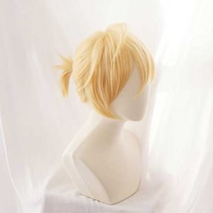MAOMA Perruque Cosplay Anime，Project Sekai Colorful Stage Kagamine Len Perruque，Short Golden Perruque，avec Filet de Cheveux Gratuit，pour Fête Carnaval Halloween Perruques (ZouPingPengQiJianZhuGongChengYouXianGongSis, neuf)