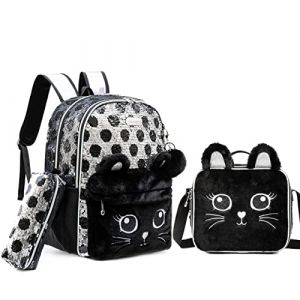 HTgroce Cartable Fille Primaire Cartable Sac à Dos Filles Enfants Chat Noir Sac à Dos fille Elementaire Sacs Scolaires de 3 Pieces avec Sacs à Lunch et Trousse pour CP CE1 CM1 CM2 D'école Étudiants (Lldaily EUR, neuf)