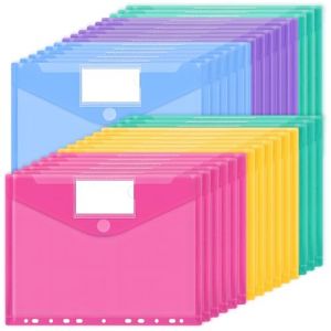 JEFURE Pochette Porte-Documents A4 30PCS, Pochettes Plastiques Perfor&eacute;es A4 avec 11 Trous, Pochette Classeur 5 Couleurs Transparentes avec Poches, pour &Eacute;tiquettes pour Organiser les Documents (JEFURE, neuf)