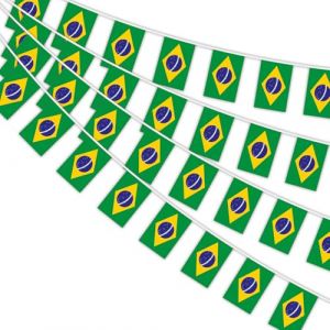 AhfuLife 10M Guirlande Drapeau Br&eacute;sil, 1Pcs Banderole Drapeaux Br&eacute;silien, 30 Petit Drapeaux du Bresil pour Decor Anniversaire Bresil F&ecirc;te de l&rsquo;Ind&eacute;pendance Coupe du Monde Carnaval Stade Bar Jardin (echoapple, neuf)