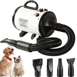 AHWOiHS Pulseur Chien Sèche-Cheveux pour Chien Blower Professionnel Souffleur Silencieux 2800W Sèche-Cheveux pour Animaux avec 4 Buses Différentes, Vitesse et Température Réglable (AHWOiHS-EU, neuf)