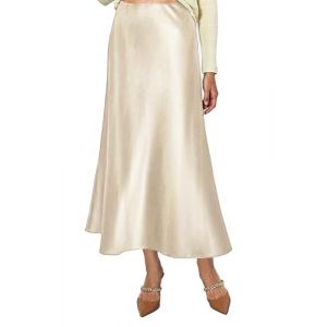 Vossmi Jupe Satinée Longue Taille Haute Femme Élégant Jupe Satin Midi Crayon Jupes en Soie Casual Millésime Stretch Skirt Unie Evasée Hiver Champagne,M (VOSSMI, neuf)