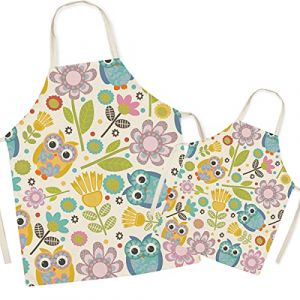 FOMAISELF Tablier de cuisine en lin pour parents et enfants - Tablier de maman et d'enfants de motif hibou mignon, tabliers de fille de fils de maman pour la f&ecirc;te de peinture de cuisson de cuisson (littleear, neuf)