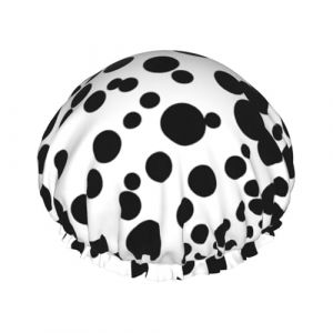 Couvre-cheveux noir et blanc &agrave; gros pois pour femme r&eacute;utilisable double couche imperm&eacute;able pour femme (LZSM1008, neuf)