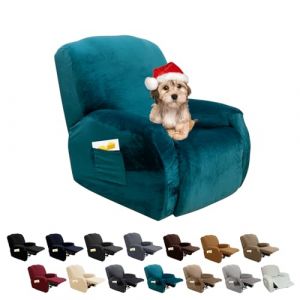 FIGOOO Housse de Fauteuil Relax 1 Place Housse de Fauteuil Extensible 4-Pièce Couverture de Fauteuil Inclinable Relax avec Tasche Latérale Universel Lavable Housse de Fauteuil,Velours#Flange Vert (FIGOOO, neuf)