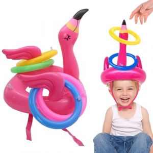 WeddHuis 5 Pi&egrave;ces Jeu de Lancer d'Anneaux en Flamant Rose Gonflable Jeux de F&ecirc;te pour Parents pour &Eacute;t&eacute; F&ecirc;te Hawa&iuml;enne Mariage F&ecirc;te Piscine &Eacute;t&eacute; Jeux Ext&eacute;rieur Int&eacute;rieur (UAB LIDMIBI LT, neuf)