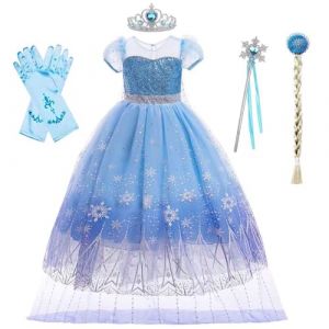 Belle & Moana Costume de Elsa Princesse pour Filles, Déguisement Reine des Neiges pour Filles, Robe Princesse Enfant Fille pour Anniversaires, Halloween, Carnaval et jeux de rôles, 2-3 ans (WMANG, neuf)