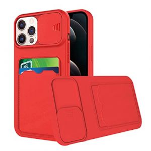 Wousunly Compatible avec Coque iPhone 13 Pro Max Antichoc avec Porte Carte, Etui iPhone 13 Pro Max Silicone avec Protection Cache Camera Coulissant Coque de Telephone Ultra Fine Housse (Rouge) (Wousunly, neuf)