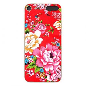 NOVAGO Compatible avec iPod Touch 7/6 / 5 (7&egrave;me, 6&egrave;me et 5&egrave;me G&eacute;n&eacute;ration) - Coque de Protection Souple en Silicone Gel Transparent avec Motif Imprim&eacute; en Relief- Fleurs/Rouge (NOVAGO-Vendeur PRO fran&ccedil;ais, neuf)