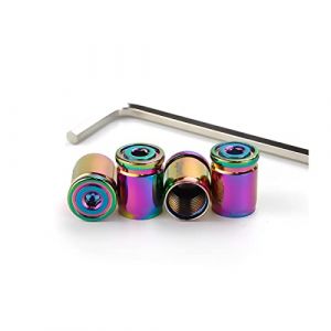 JNNJ 4 Pièces Capuchon de Valve Auto, Bouchons de Valve Antivol, Bouchons Valve Bouchon Pneu Voiture avec Clé, Universel Rechange pour Voitures, VUS, Camions, Motos, Pratique Durable(Multicolore) (KJHmaoyi, neuf)