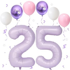 Ballon Anniversaire 25 Ans Violet Clair, VUCDXOP 101 CM Violet Rose Blanc Latex Ballon Chiffre 25, D&eacute;coration Ballons 25 Ans Anniversaire, Foil Helium Ballons Num&eacute;ro 25/52 Pour D&eacute;coration De F&ecirc;te (Tukistore, neuf)