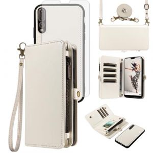 Asuwish Coque pour Huawei P20 Pro Portefeuille avec Verre Trempé et Cordon Porte Carte Magnétique Chaine PU Cuir à Clapet Housse Support Hawaii P 20 20Pro CLT-L29 CLT-L09 Téléphone Case Femme Blanche (Asuwish Official Store, neuf)
