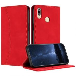 Mo-Beauty Coque Compatible avec pour Huawei Y7 2019/Y7 Prime 2019/Y7 Pro 2019, Etui Protection Housse Premium en Cuir PU Portefeuille Rabat Clapet Case, Pochette Flip Fermeture Magn&eacute;tique (Rouge) (Mo-Beauty EU Store, neuf)