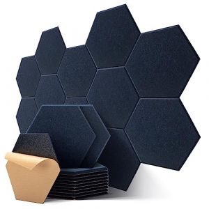 Panneaux Acoustiques Hexagone Autocollante, Lot de 12, Panneau Acoustique Haute Densité pour Mural, Porte, Plafond, Traitement Acoustique pour Home Studio, Gaming, Chambre, 30 x 26 x 0,9cm, Bleu Foncé (Yingliang-Ecommerce, neuf)